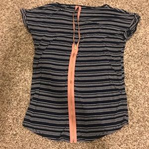 Zipper Back Detailed Navy Striped T Shirt